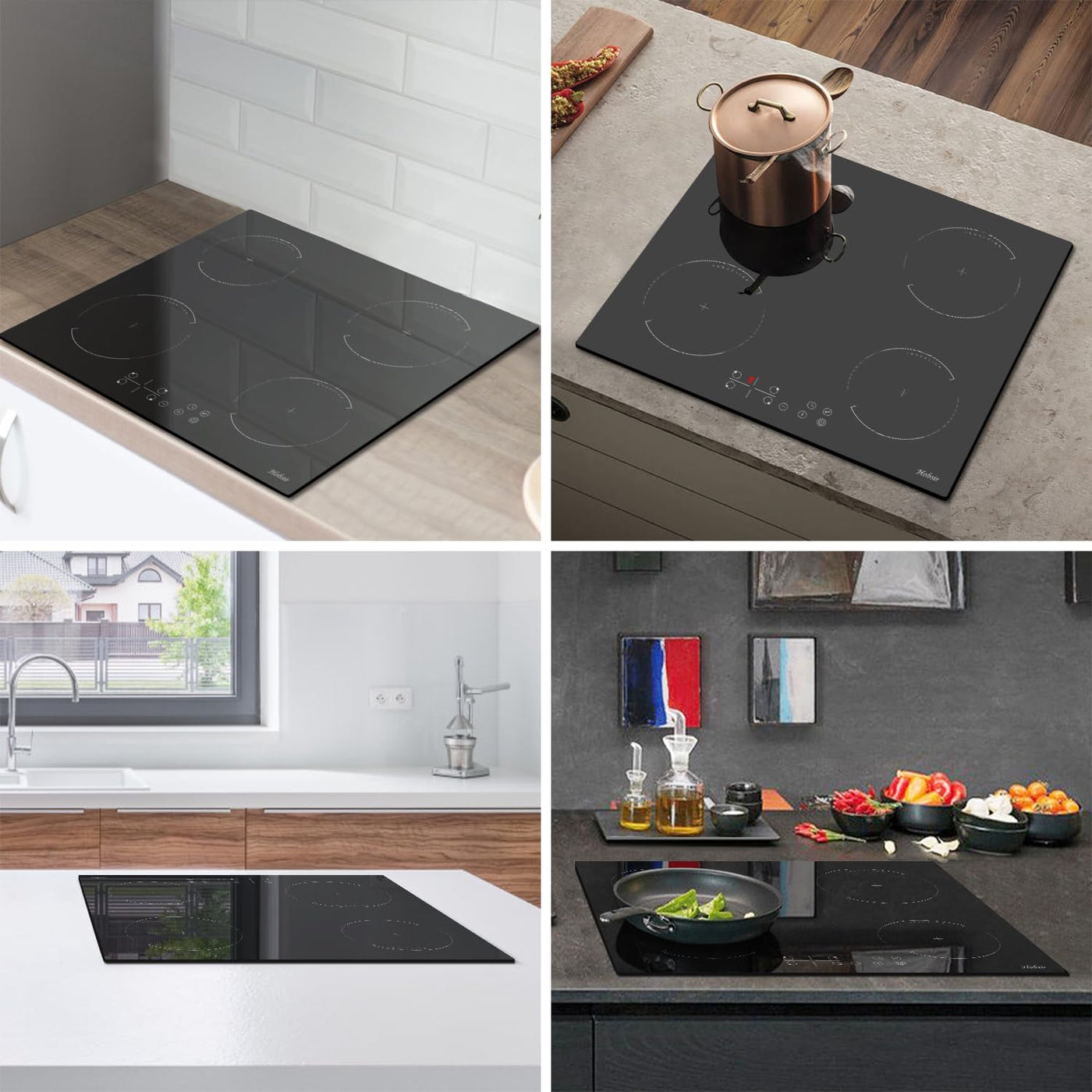 Induktionskochfeld mit Stecker 4 Zonen Einbau Kochfeld Induktion 60cm Induktionsplatte, 3500W, Touch-Bedienung, 9 Leistungsstufen, Kindersicherung, Timer