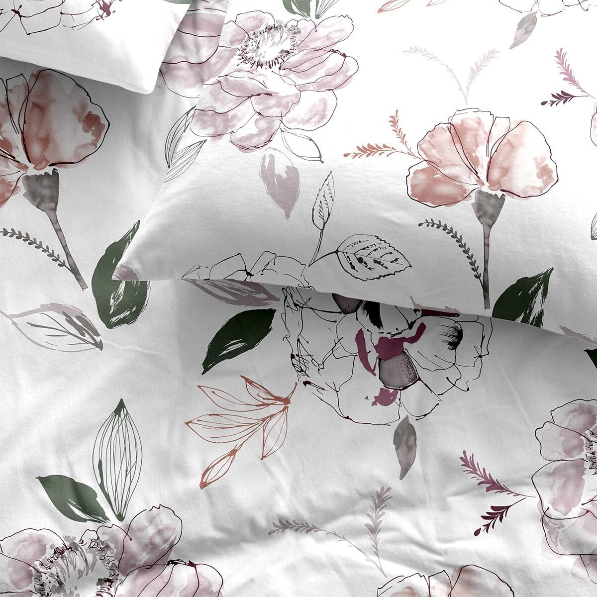 Traumschlaf Moderne Biber Bettwäsche Atherton Rose kuschelig weich aus 100% Baumwolle mit Reißverschluss - Made in Germany 135x200 cm + 80x80 cm