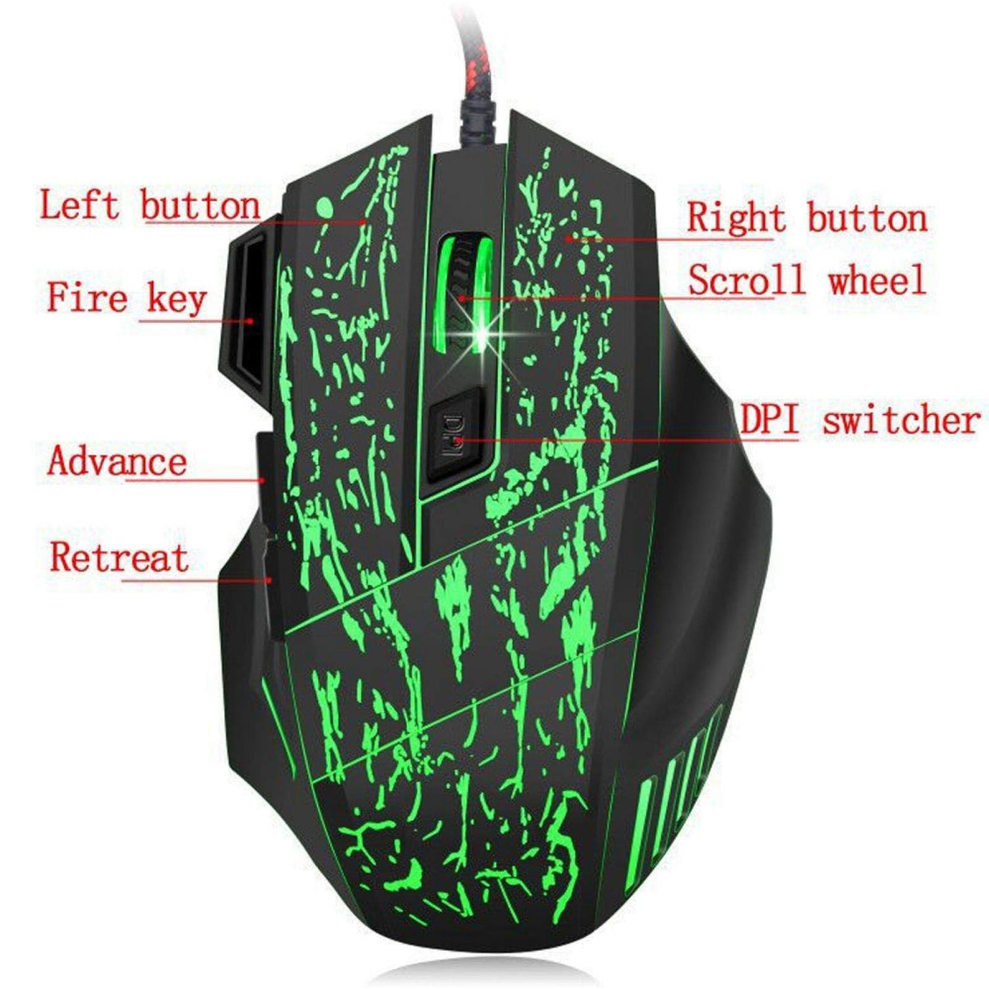 Tastatur-Maus-Set, USB Ergonomische dreifarbige Hintergrundbeleuchtung 104 Tasten Game Wired Keypad, für Computer Laptop Desktop, für Home Office