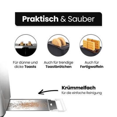 Clatronic® Toaster 2 Toastschlitze | Toaster mit Brötchenaufsatz | Toaster 2 Scheiben mit Liftfunktion | Toster mit Auftau- und Aufwärm-Funktion | für Brötchen und Toast | TA 3801 weiß