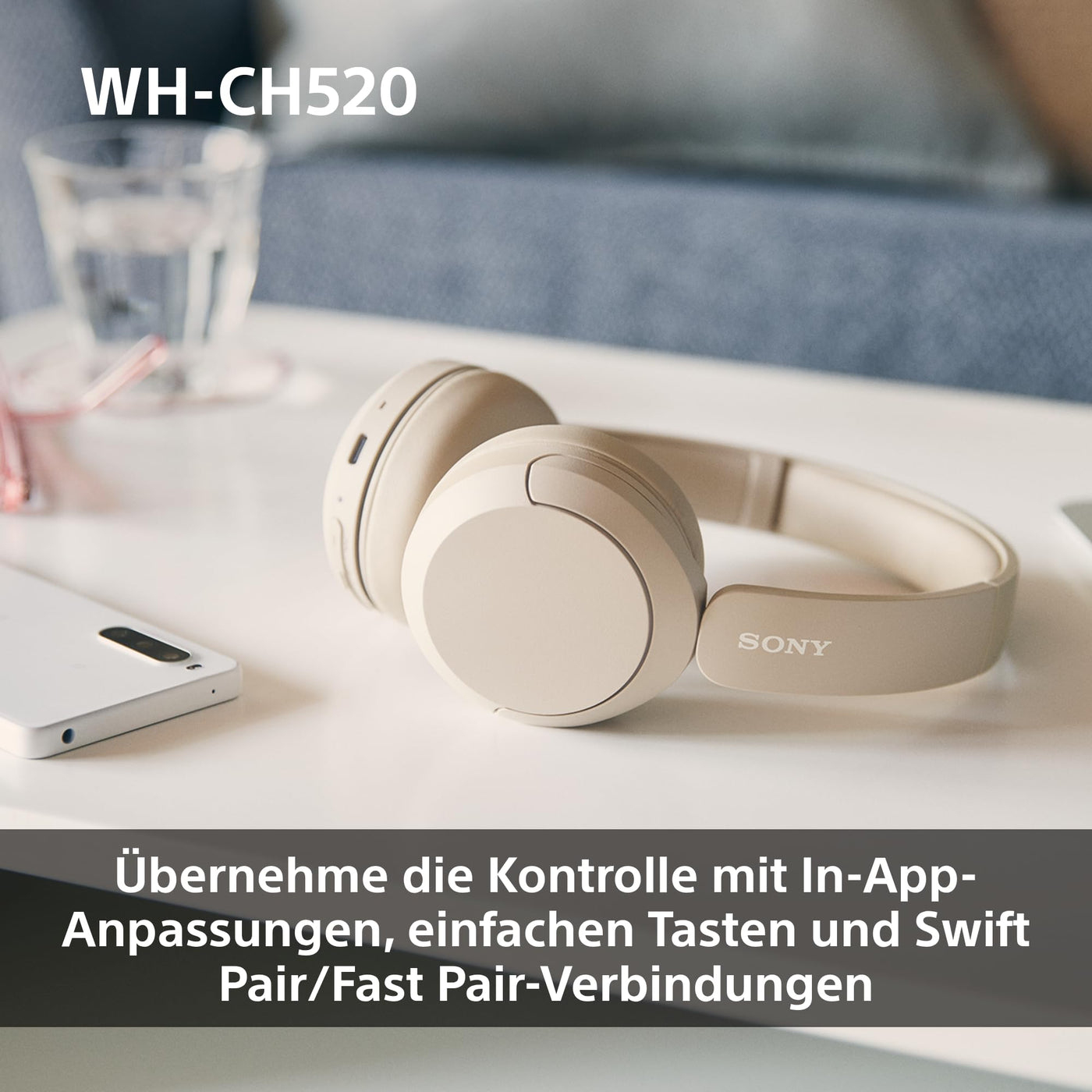 Sony WH-CH520 Kabelloser Bluetooth On-Ear-Kopfhörer, hohe Klangqualität, leichtes Design, bis zu 50 Stunden Akkulaufzeit, Schnellladung, EQ, klare Gesprächsqualität, iOS und Android - Rosa