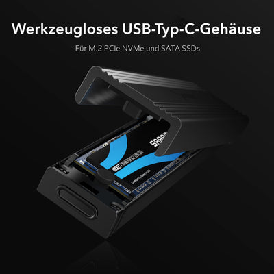 SABRENT NVMe Gehäuse und m2 SATA SSD Adapter (M-Key, M+B Key) USB C 3.2X2 10Gbps Kühlkörper Design (EC-SNVE)