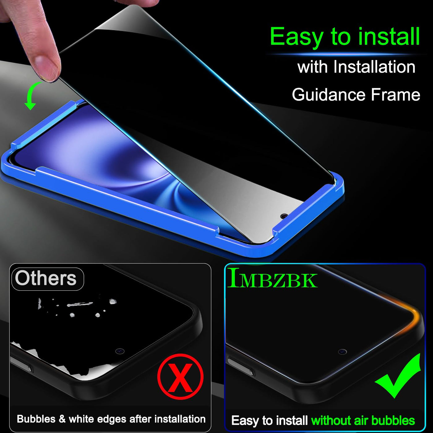 IMBZBK 3 Stück Sichtschutz für iPhone 16 Plus für Panzerglas Full Screen Zubehör mit 3 Stück Kameraschutz, Hülle Freundlich Privacy Schutzfolie Folie, Einfach Installieren Displayschutz