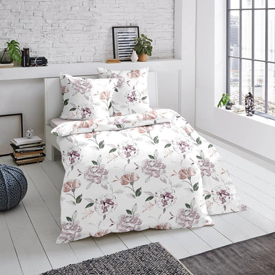 Traumschlaf Moderne Biber Bettwäsche Atherton Rose kuschelig weich aus 100% Baumwolle mit Reißverschluss - Made in Germany 135x200 cm + 80x80 cm