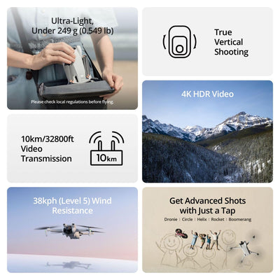 DJI Mini 3 (DJI RC) – Leichte und faltbare Mini-Kameradrohne mit 4K HDR-Video, 38 min Flugzeit, Fernsteuerung, echten vertikalen Aufnahmen und intelligenten Funktionen, Grau
