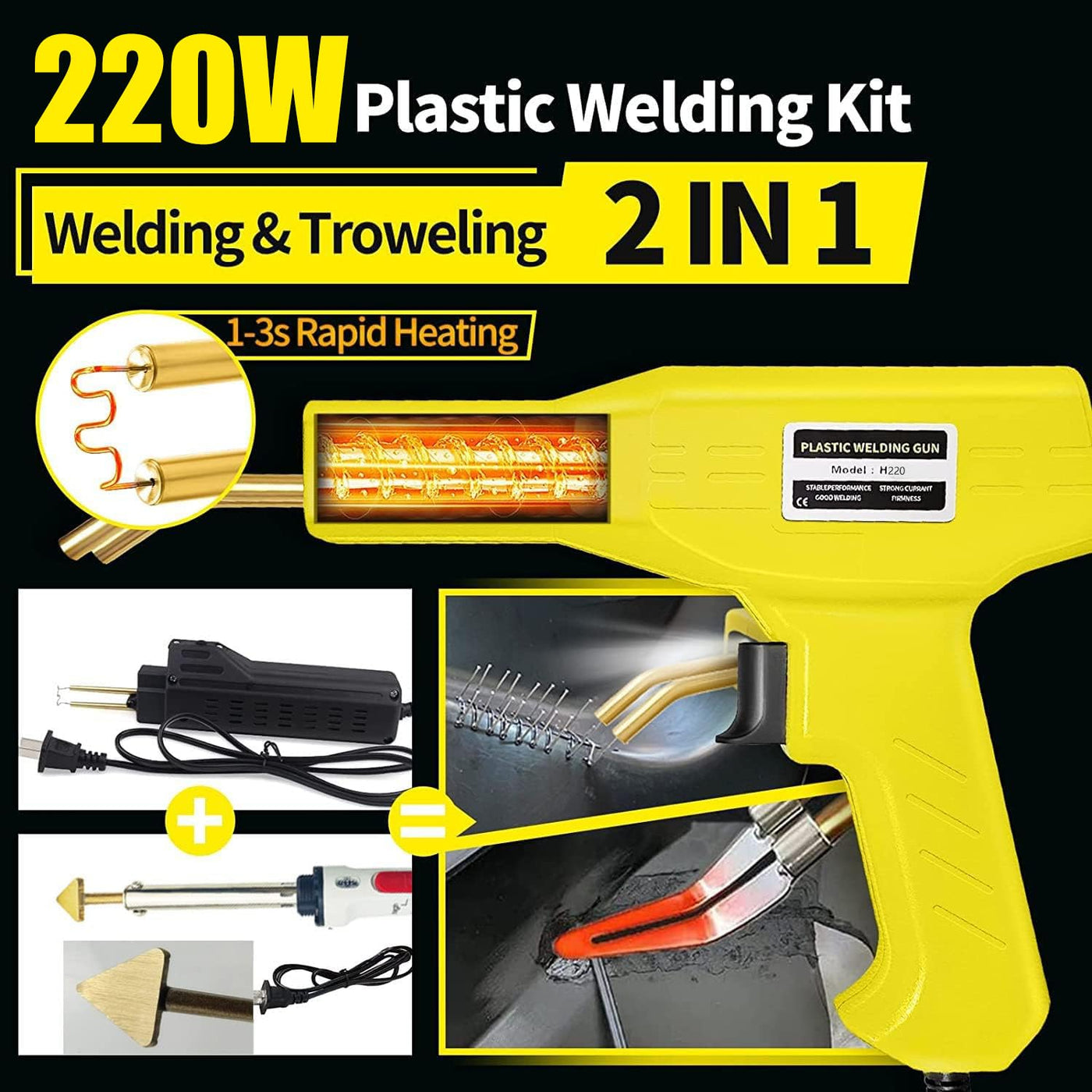 220W Kunststoff Schweißgerät 2-in-1 Auto Kunststoff Reparatur Set mit 800PCS Schweißnagel&64Stk 8 Typen Schweißstäbe, Kunststoff Schweißen Auto Kunststoff Reparaturset für Reparatur Auto Stoßstangen