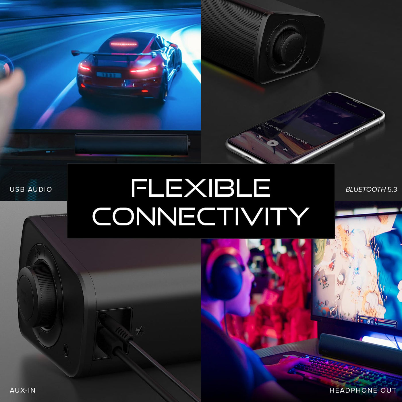 Sound Blaster GS3 Kompakte Gaming-Soundbar mit RGB- und SuperWide-Technologie, Stromversorgung über USB, Bluetooth 5.4, Kopfhörerausgang, für PC und Mac