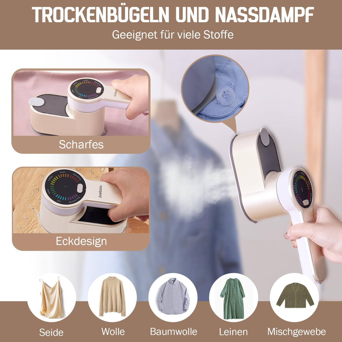 Mini Reise Dampfglätter Reisebügeleisen für Kleidung: 2-in-1 Steamer Dampfglätter - 1200W Tragbarer Reise Bügeln mit 120 ml Wassertank - Handheld Dampfbügeleisen mit 5 Dampfstufen für Zuhause Reisen