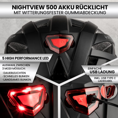 Dunlop Sports Fahrradhelm mit Licht - Sofort gesehen Werden - Ultraleichter Spezial Damen Herren Kinder Fahrrad Helm mit Visier und Rücklicht für hohe Sicherheit - Urban (Schwarz, M (55-59 cm)