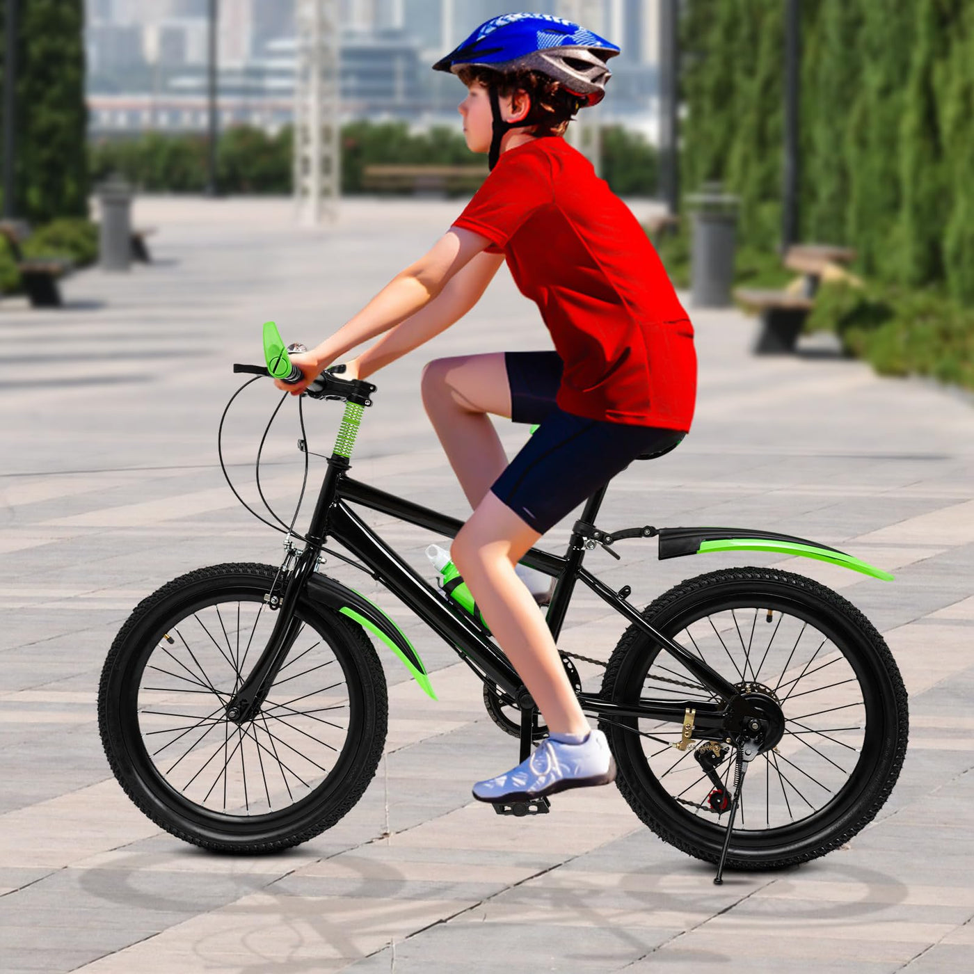20 Inch Mountainbike Kinderfahrrad Hochpräzises Schwungrad Fahrrad Doppelbremssystem Tragfähigkeit 85kg Jugendfahrrad mit Wasserbecher-Halter, Premium Mountainbike für Outdoor-Radfahren (Grün)