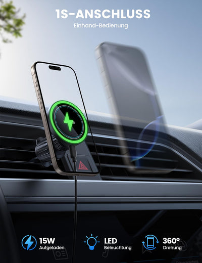 Lamicall 15W für MagSafe Autohalterung mit Ladefunktion - [TOP Schnelles Laden] Handyhalterung Auto für MagSafe Ladegerät Auto Lüftung, Wireless KFZ Handyhalter Magnet für iPhone 17/16/15/14/13/12