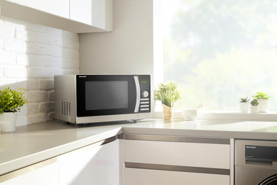Sharp R843INW 4-in-1 Mikrowelle mit Heißluft, Grill und Konvektion/ 25 L/ 800 W/ 1000 W Infrarotgrill/ 2500 Konvection/ 10 Automatikprogramme/ Pizza-Programm/ Metalldrehteller (30 cm)/ silber