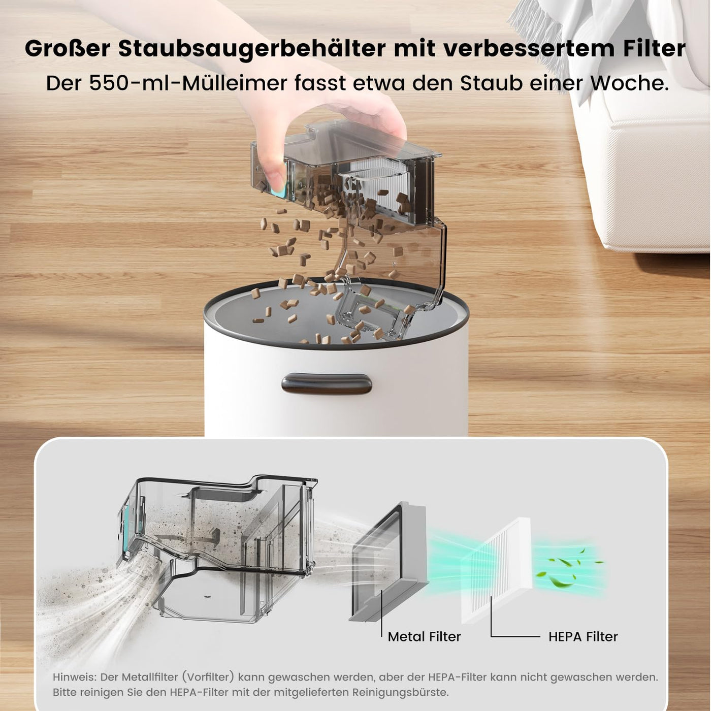 LEFANT M310B Saugroboter, 4500Pa Staubsauger Roboter mit Präzise Entfernungsnavigation, 150Mins, HEPA-Filter, WLAN Roboterstaubsauger, Ideal für Tierhaare, Teppiche, Hartböden