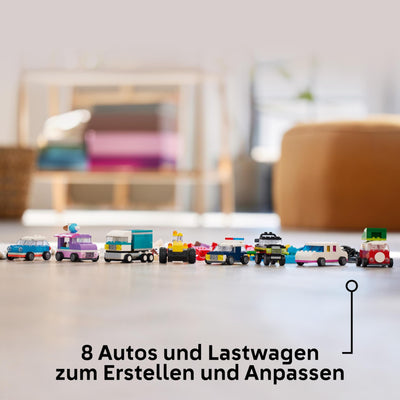 LEGO Classic Kreative Fahrzeuge, Bausteine-Set für Bunte Modellautos inkl. LKW, Polizeiauto und Baufahrzeuge, Baubare Spielzeug-Autos für Kinder, Geschenk für Jungs und Mädchen ab 5 Jahren 11036
