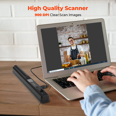 [Handscanner ] Auflösung s/w und Farbe MUNBYN Dokumentenscanner/Scanner Mobil / 900DPI Wireless Tragbarer A4 Scanner mit Karte JPG und PDF Format -16G Micro SD- Schwarz