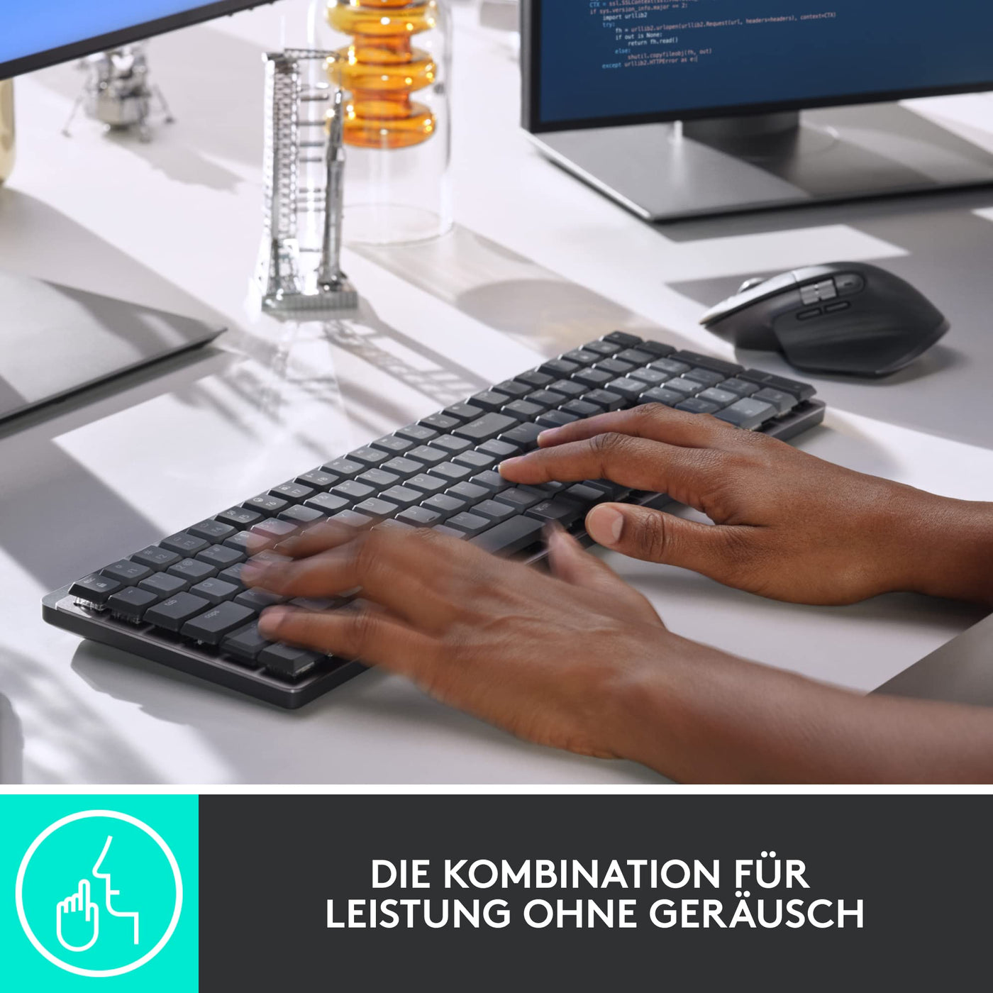 Logitech MX Mechanical kabellose beleuchtete Tastatur Standardgröße Linear, MX Master 3S kabellose Hochleistungs-Bluetooth-Maus, macOS, Windows, Linux, iOS, Android, DEU QWERTZ - Grau