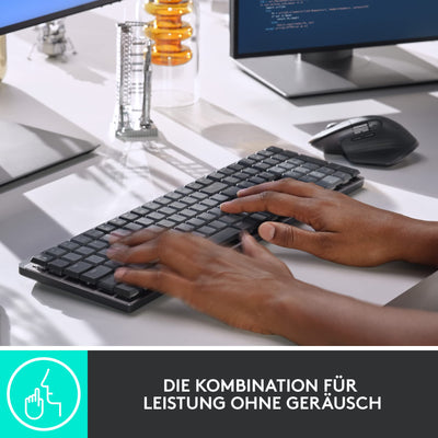 Logitech MX Mechanical kabellose beleuchtete Tastatur Standardgröße Linear, MX Master 3S kabellose Hochleistungs-Bluetooth-Maus, macOS, Windows, Linux, iOS, Android, DEU QWERTZ - Grau