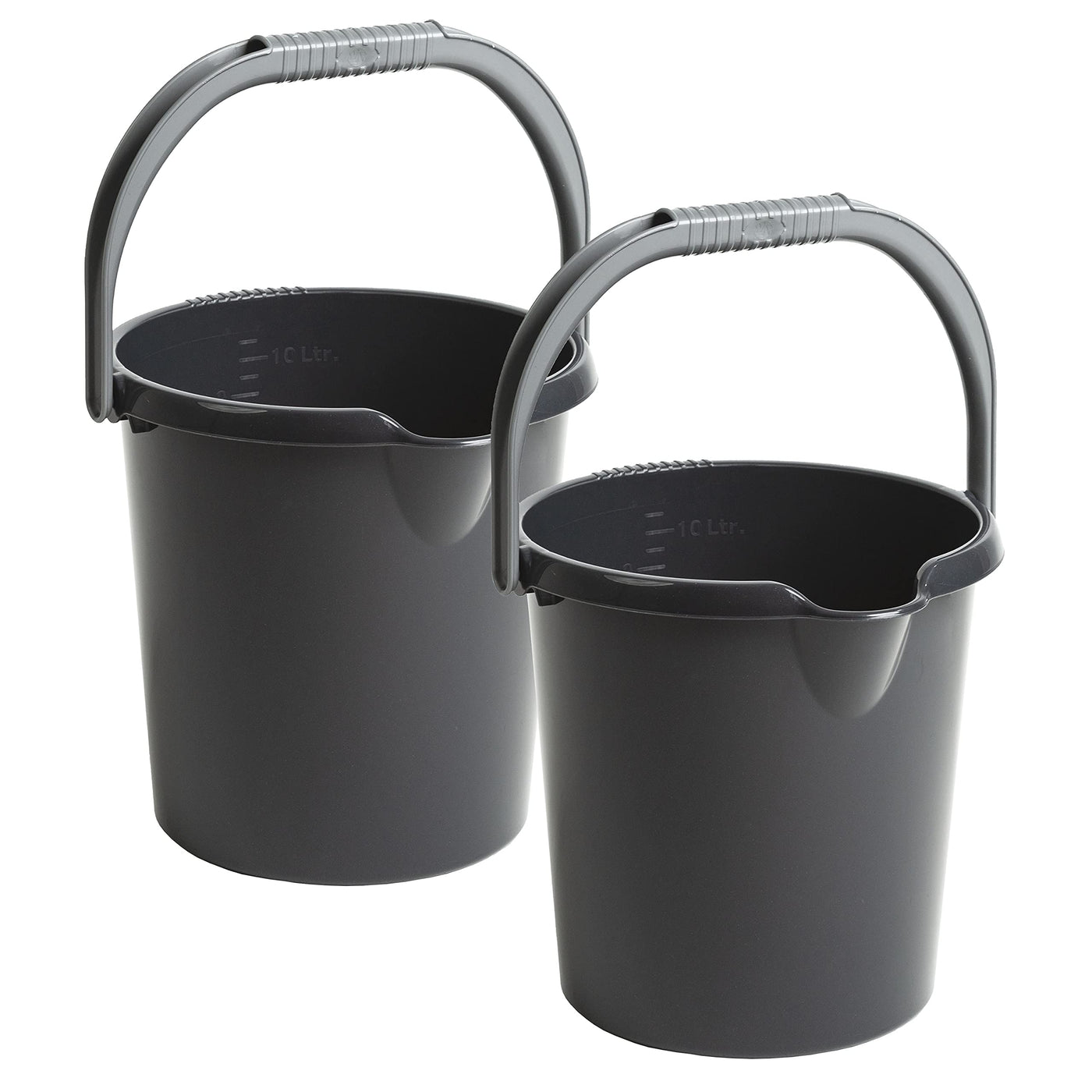2X Eimer mit Ausguss und Henkel - 10 Liter - schwarz - Putzeimer Haushalt Küche Bad Camping Kunststoff Eimer Haushaltseimer Wassereimer