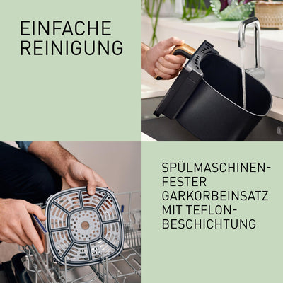 Panasonic NF-CC600AXE Air Fryer mit Sichtfenster, 6 l, 80–200 °C, digitaler Timer & LCD-Display, sanfte Dampfzugabe, 11 Voreinstellungen, einfache Reinigung, Schwarz mit Griff in Roségold