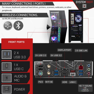 SYSTEMTREFF High-End Gaming PC Intel Core i9-14900KF 24x6GHz | Nvidia RTX 4070 Ti Super 16GB DX12 | 1TB M.2 NVMe | 32GB DDR5 RAM | WLAN Desktop Computer Rechner für Gamer, Zocker & Streamer
