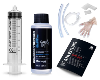 Octopus Düsenreiniger, Druckkopfreiniger kompatibel für Epson Druckköpfe mit Schlauchadaptern (100 ml)