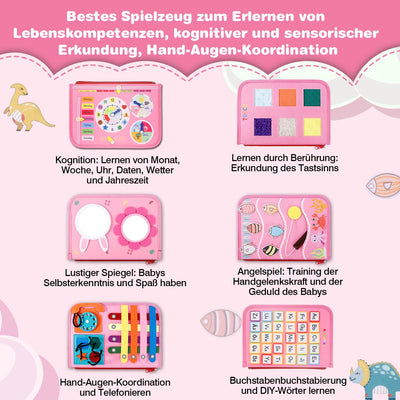 JHkim Busy Board Deutsch Montessori Spielzeug ab 1 2 3 4 Jahre, Jungen & Mädchen, Kinder Sensorik Geschenk, Activity Board Lernspielzeug, Motorikspielzeug für Reise Auto & Flugzeug