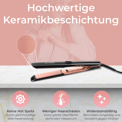 KLAMER Glätteisen 2 in 1,Haarglätter mit Ionen Technologie: weniger Frizz & statische Aufladung, Premium Keramik Beschichtung, 20s Schnellaufheizung, LCD-Display, 160°C -260°C, rosé