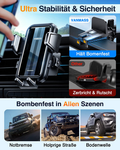 VANMASS 2025【True Militär-Klasse】Handyhalterung Auto【Stärkste Saugnapf & Lüftungsclip 】4 in 1 Handy Halterung Auto Handyhalter 360° drehbar Autohalter für iPhone 17 Pro Max/17 Air/16/15/14 Samsung S25