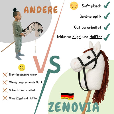 Zenovia Hobby Horse Steckenpferd Braun – Stockpferd für Kinder – ohne Räder & Griffe – Turniergeeignet – Abnehmbarer Stab – Geschenkverpackung – Reitspielzeug für drinnen & draußen