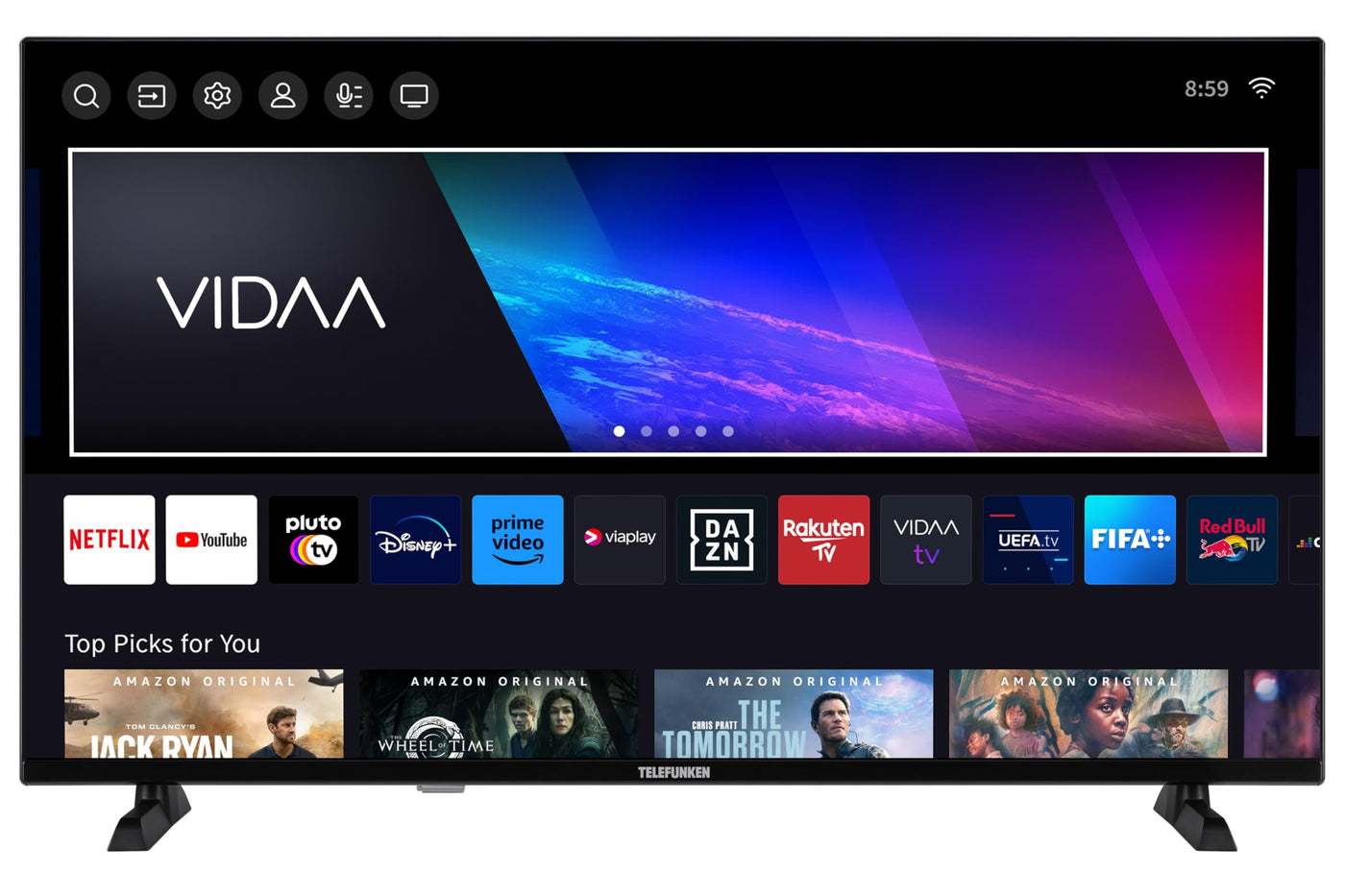 Telefunken QLED Fernseher 65 Zoll Smart TV VIDAA QU65VP750S 4K Fernseher UHD, HDR TV mit Dolby Vision, Dolby Atmos, Triple-Tuner und 6 Monate HD+ inkl., LED TV schwarz