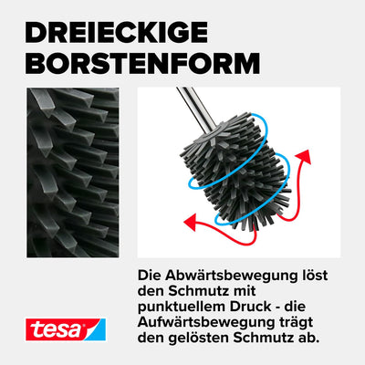 tesa Silikon-WC-Bürste - hygienische Ersatz-Toilettenbürste zur Verwendung in Allen tesa WC-Bürstengarnituren - Griff aus verchromtem Metall - Dunkelgrau - 37,4 x 7,1 x 7,4 cm
