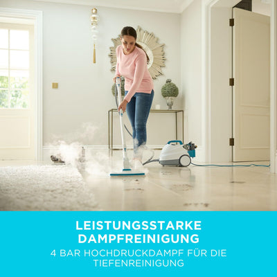 BLACK+DECKER 2300W Druck-Dampfreiniger Steam Ultra (mit 4 Bar Dampfdruck, beseitigt 99Prozent aller Haushaltkeime, abnehmbarer Tank und geringe Aufheizphase, inklusiv 14-tlg; zubehör) BHSMP2314