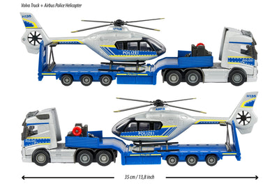 Majorette - Volvo Polizei-Transporter FH-16 (35 cm) – LKW mit Auflieger und Airbus Hubschrauber (25,5 Licht & Sound vielen Funktionen - Spielzeug-Set für Kinder ab 3 Jahren, 213716000, Einheitsgröße