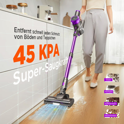 Suafsu Akku Staubsauger Kabellos 45000Pa 550W Akkusauger - Bis zu 65 Min Laufzeit mit LED Display und Anti Tangle Bürste Für Tierhaare Hartböden Teppich