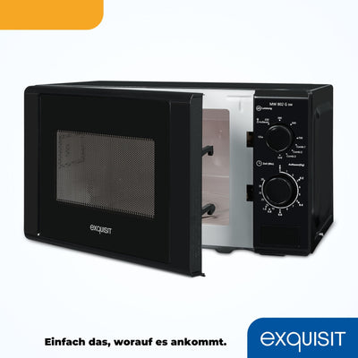 Exquisit Mikrowelle MW 802 G | Mikrowelle mit Grill 1000 W | 700 W gesamt | Timer | Mikrowelle klein und platzsparend 20 L Garrraum | schwarz