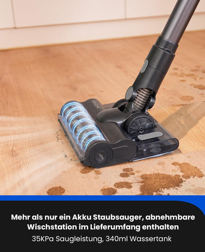 Proscenic P11 Mopping Akku Staubsauger kabellos mit Wischfunktion, 35KPA/500W/50Min Staubsauger und Mop 2 in 1, Akkusauger Kabellos Anti-Tangle für Teppich/Vorhang/Haustierhaarn