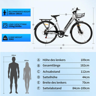 ZIMONDA Ebike Herren Damen Drehmomentsensor Elektrofahrräder 27.5 Zoll Mit 250W Motor & 36V City|Mountain E Fahrräder Professionelles 6-Gang-Getriebe bis zu100KM (Silbrig)