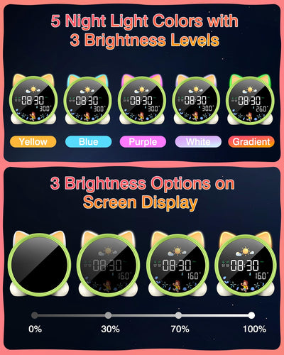 Lemnoi Wecker für Kinder, Kinder Schlaftrainer für Jungen und Mädchen, Batteriebetrieben Kinderwecker Lichtwecker mit Nachtlicht, Countdown, Snooze-Funktion, 3 Helligkeitsstufen und Buntem Licht
