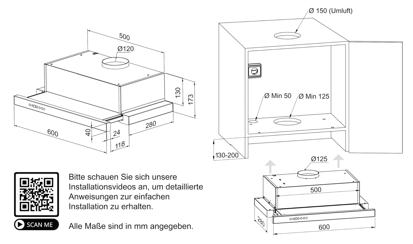 RADIALITIC KÜGERR patentierte Leisetechnologie | A100S60UP1G | 60cm leise Flachschirmhaube | ab 40 dB | Abluft - Umluft | 2 Jahre Garantie | Edelstahl | LED