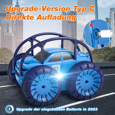 MaxTronic Direktladung Ferngesteuertes Auto mit LED Licht, Amphibien Wasserdichter RC Stunt Auto 360° Flips, 4WD 15KM/H Offroad 2.4G MonsterTruck Spielzeug Mädche Jungen für Kinder ab 3 Jahren