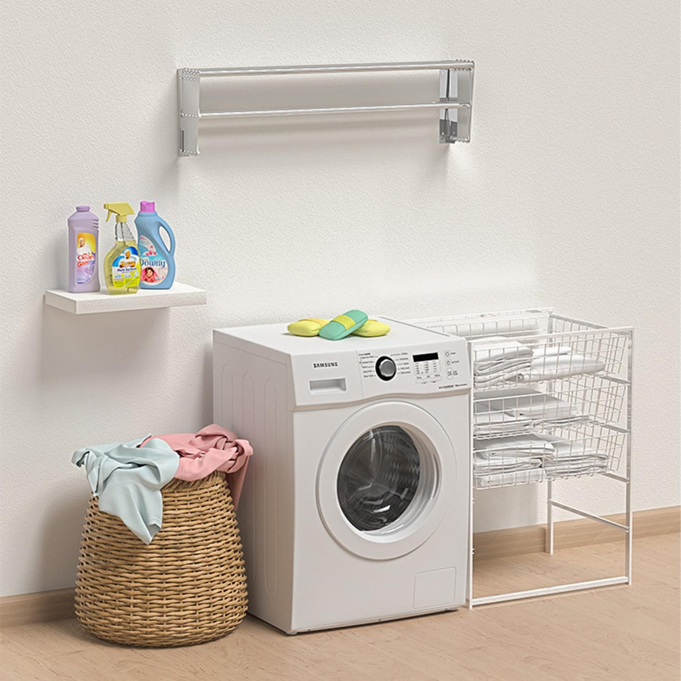 IBVIVIC Wäscheständer zur Wandmontage Wandtrockner ausziehbar aus Edelstahl mit 7 Stangen, platzsparend kompakt, Tragkraft 25 kg, Silber