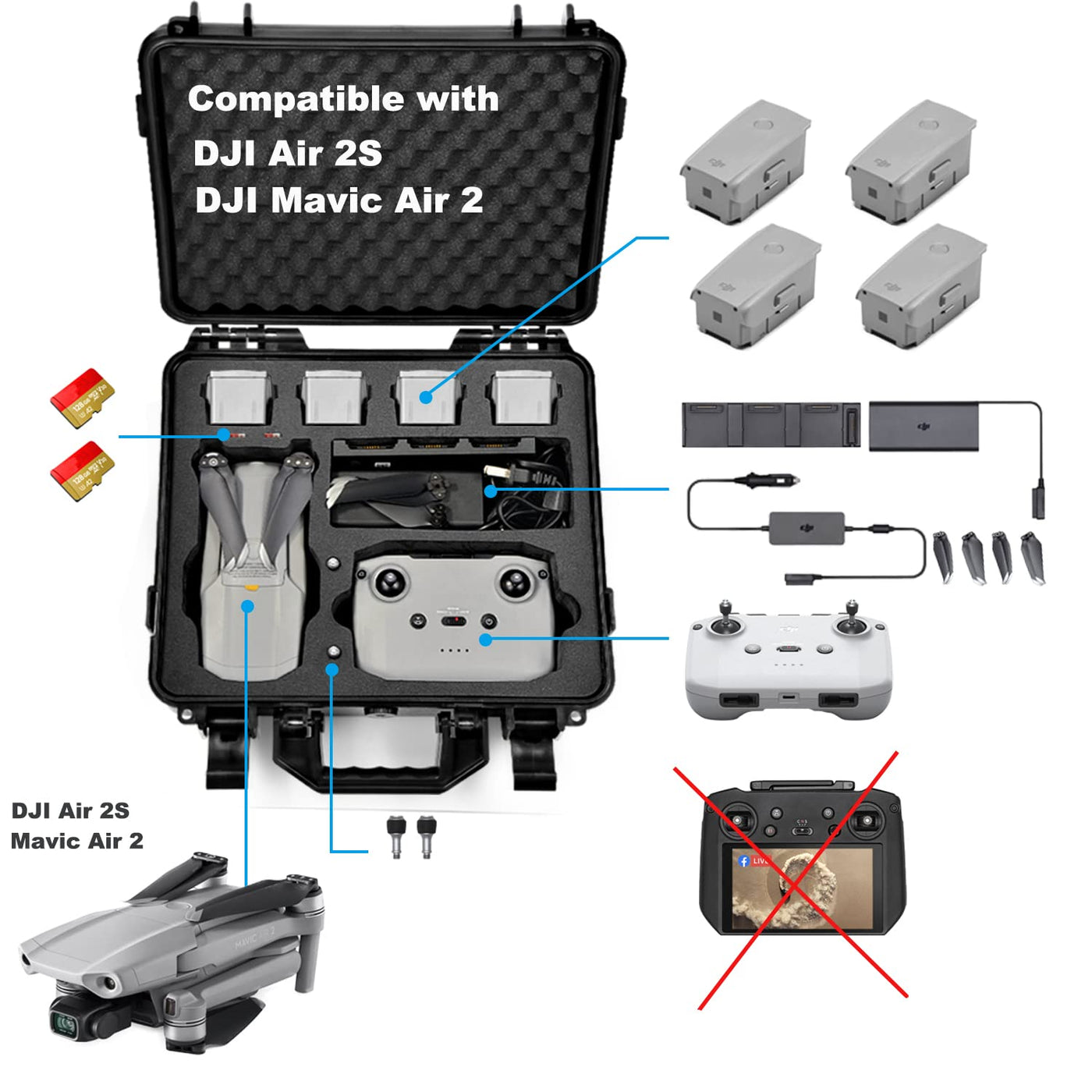 LEKUFEE wasserdichte Tragetasche für DJI Air 2S (DJI RC N1)/ DJI Mavic Air 2 Combo(DJI RC N1) und DJI Air 2S Zubehör (nur Koffer)