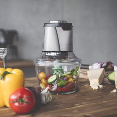 GASTROBACK 40961 Design Mini Chopper Plus, Multi-Zerkleinerer, 3 Edelstahl-Sichelmesser, 400 Watt, 1,2 Liter Glasbehälter, steel, edelstahldesign
