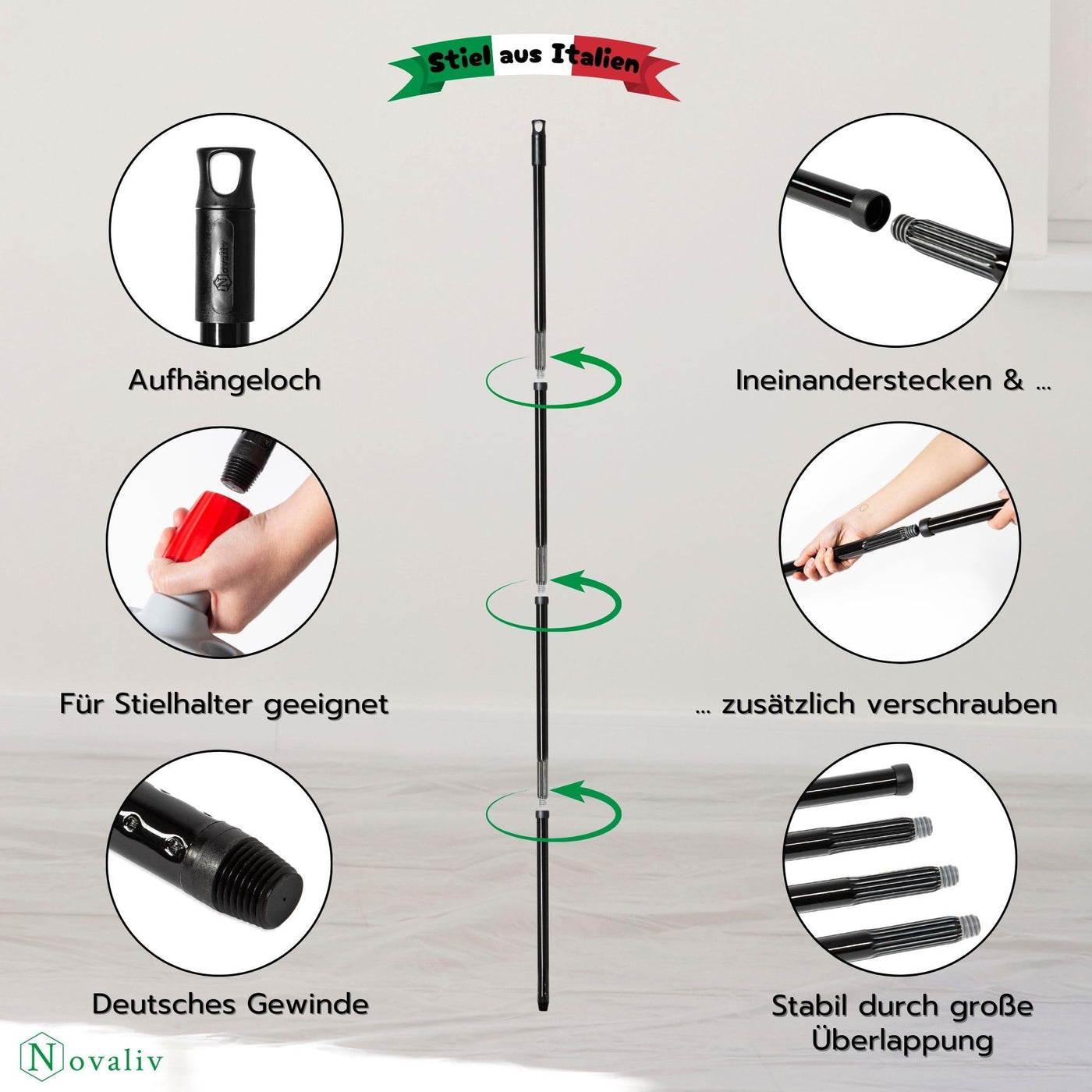 Novaliv Saalbesen 40 cm mit Stiel Borsten Rosshaarbesen Besen fein mit stiel Ideal als Werkstattbesen Hallenbesen Industriebesen Hausbesen Naturhaarbesen Zimmerbesen Haarbesen Stubenbesen Besen weich