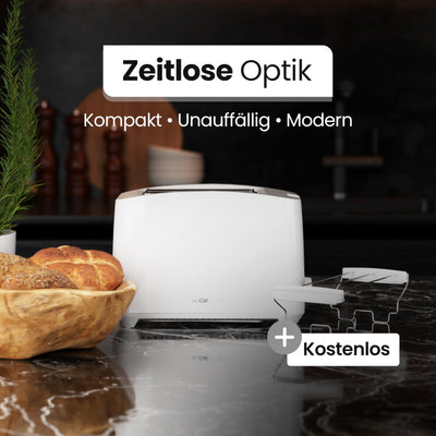 Clatronic® Toaster 2 Toastschlitze | Toaster mit Brötchenaufsatz | Toaster 2 Scheiben mit Liftfunktion | Toster mit Auftau- und Aufwärm-Funktion | für Brötchen und Toast | TA 3801 weiß