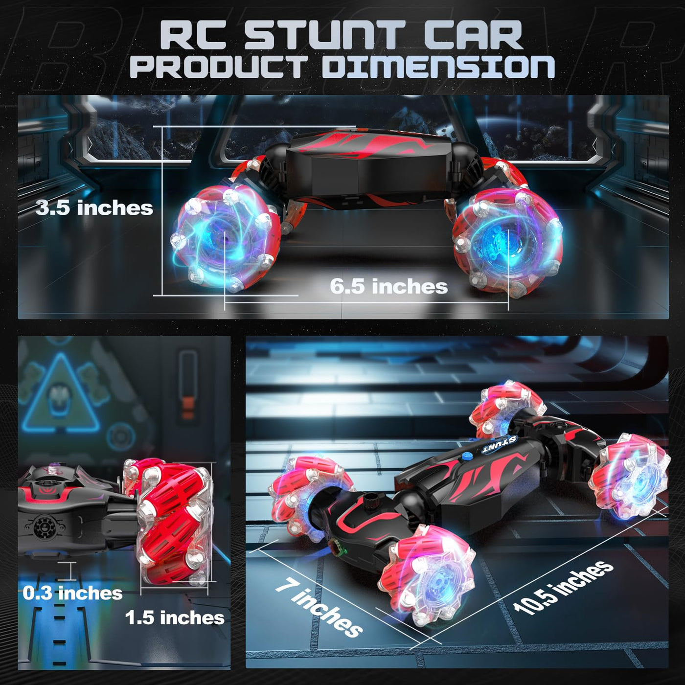 BEZGAR Ferngesteuertes Auto - Autos mit handsteuerung 4WD 2,4 GHz RC Auto für Kinder, Verwandeln Stunt car mit LED Sprühnebel Musik, Geschenk Junge Spielzeug ab 5 6 7 8 Jahre, Rot