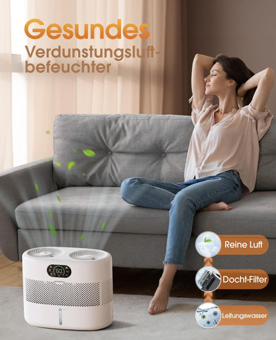 Luftbefeuchter große Räume bis ca. 56m² Verdampfer Luftbefeuchter Ohne Sprühnebel 7,6L Top Fill Luftbefeuchter bis 40H, Fernsteuerbares Humidifier für Kinderzimmer mit 45dB Leise für Schlafzimmer