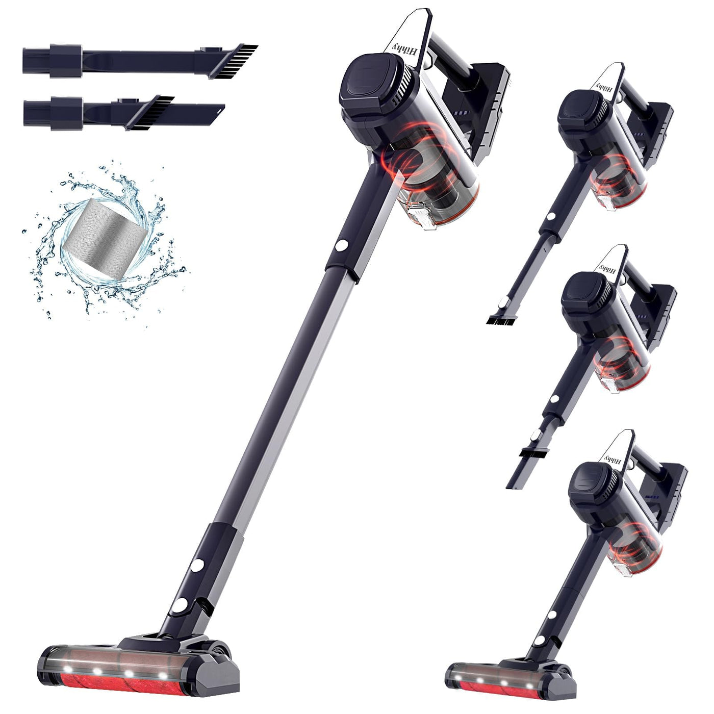 Hihhy Akku Staubsauger, 30000Pa Staubsauger Kabellos, Akkusauger Kabelloser Staubsauger Bis zu 45Mins Laufzeit, Stielstaubsauger mit Wandhalterung & Led-Licht für Haar, Teppich und Hartböden(Schwarz)