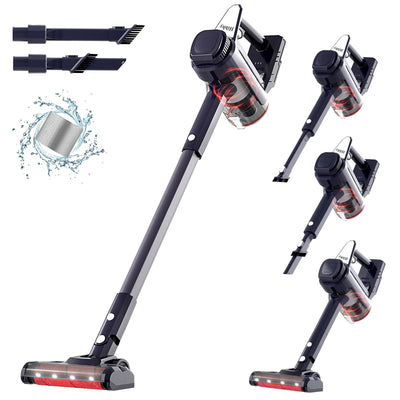 Hihhy Akku Staubsauger, 30000Pa Staubsauger Kabellos, Akkusauger Kabelloser Staubsauger Bis zu 45Mins Laufzeit, Stielstaubsauger mit Wandhalterung & Led-Licht für Haar, Teppich und Hartböden(Schwarz)