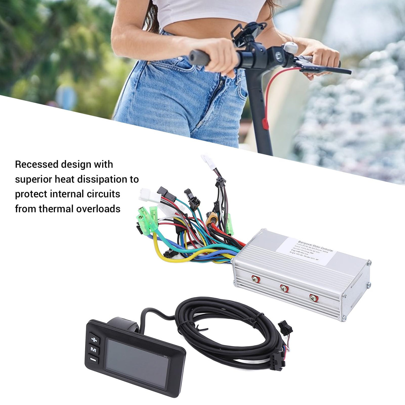 MechKit Elektrofahrrad Brushless Motor Controller Kit, 36V 48V 60V 500W 28A 3 Modus Sinuswelle Controller mit G51 LCD Anzeigefeld für E-Bike Elektroroller